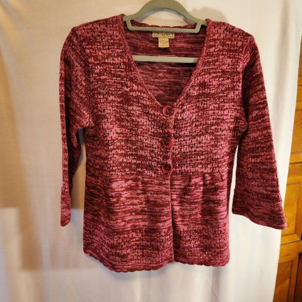 ART AND SOUL CARDIGAN/SWEATER PETITE LARGE, PINK(S) 3/4 SLEEVE, FLATTERING